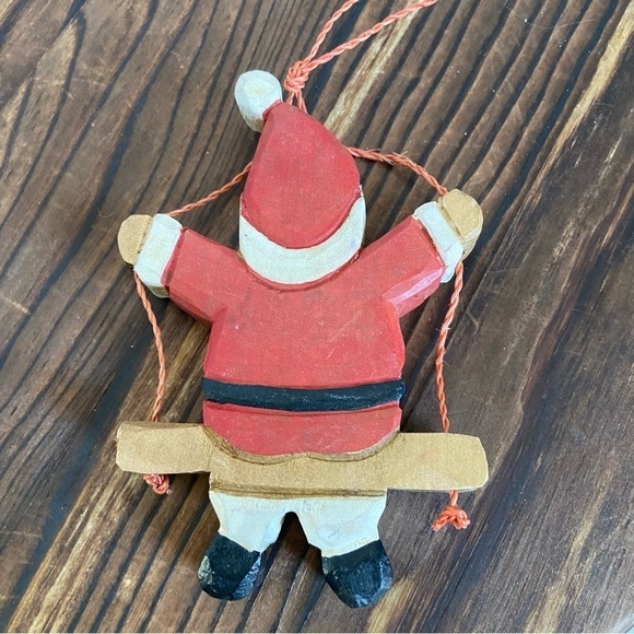 Vintage Wooden Folk Art Santa Claus Christmas Ornament Santa on a Swing - Picture 2 of 7